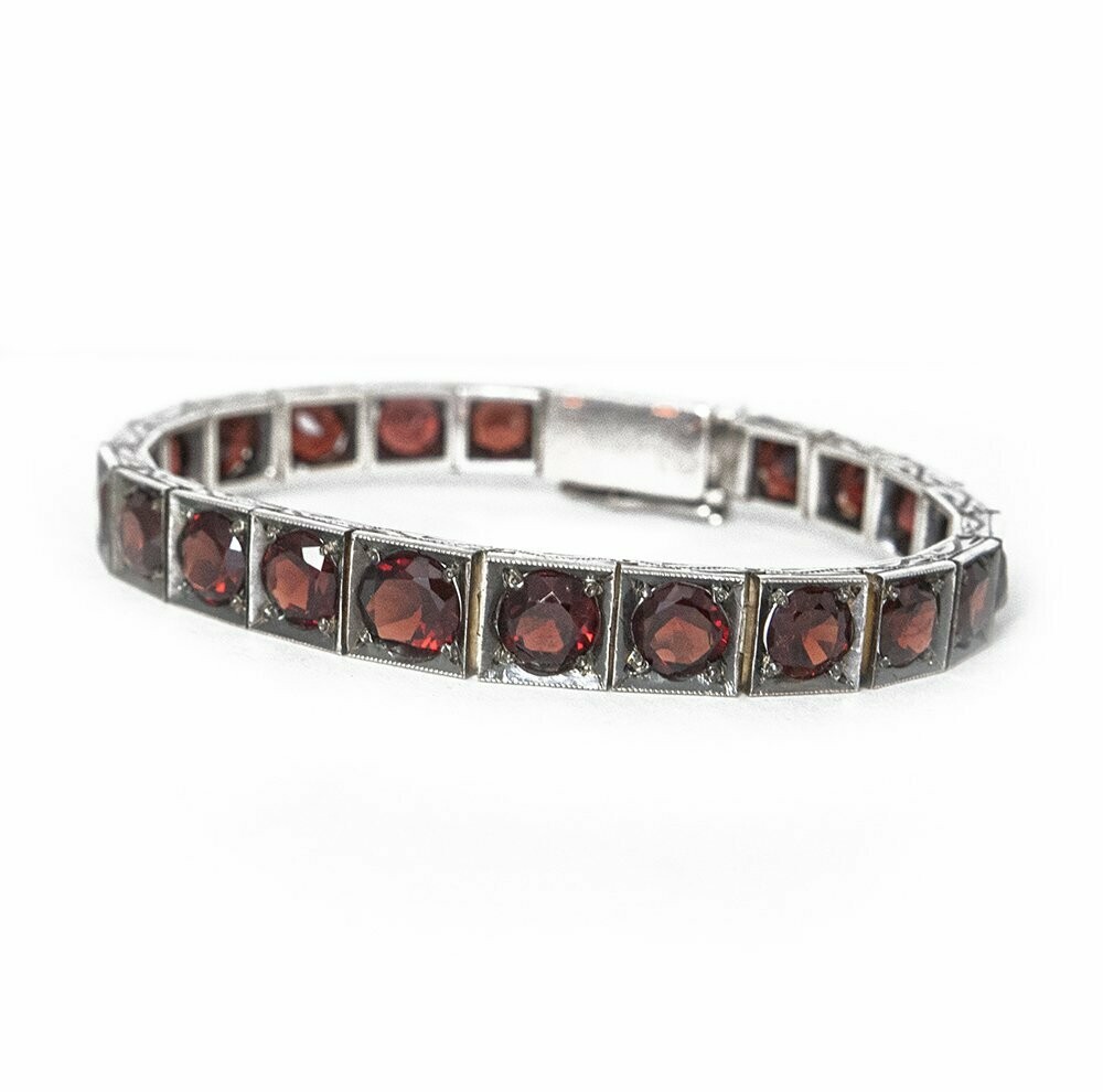 Antique Garnet and Silver Mill Grain Bracelet