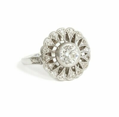 Art Deco Handmade Platinum Diamond Ring.