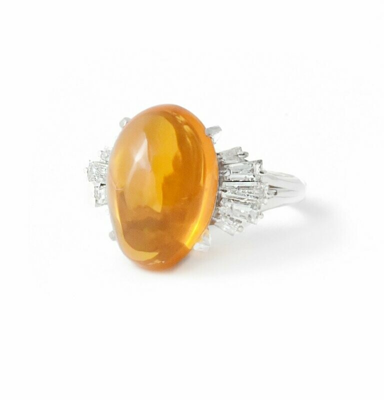 Large Vintage Platinum Diamond and Fire Opal Ring. Large Vintage Platinum Diamond and Fire Opal Ring.