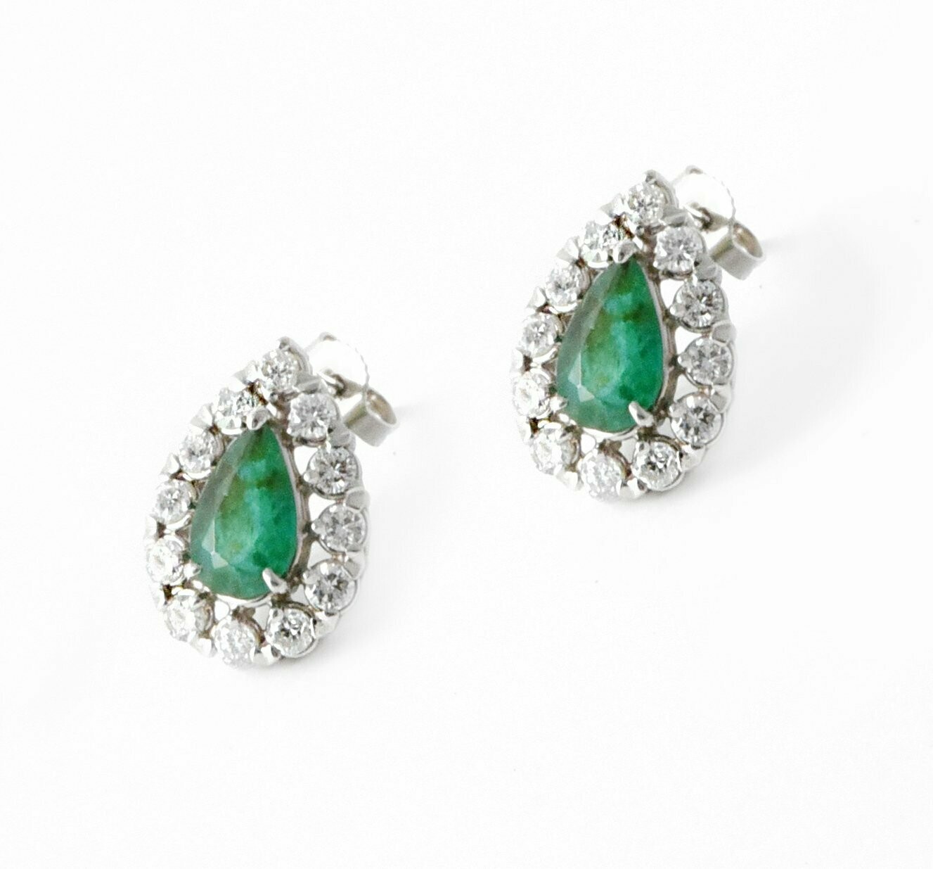 Platinum Emerald Diamond Earrings.