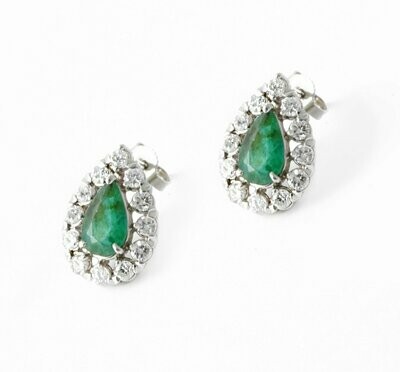 Platinum Emerald Diamond Earrings.