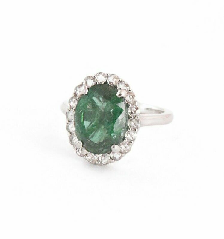 Rose Cut Diamond Emerald and Platinum Ring. Rose Cut Diamond Emerald and Platinum Ring.