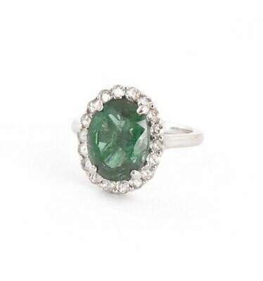 Rose Cut Diamond Emerald and Platinum Ring.