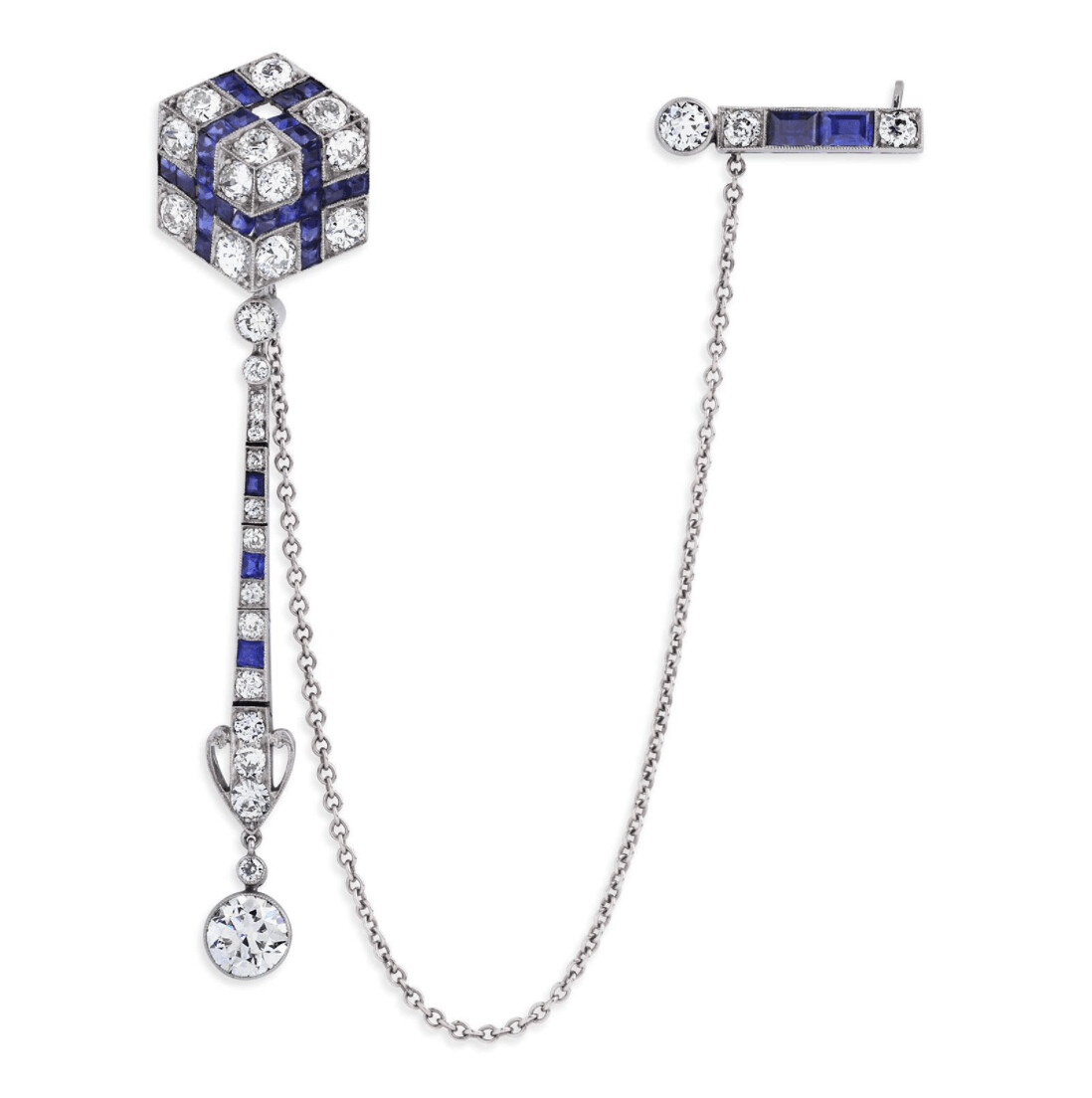 Art Deco Diamond, Sapphire and Platinum Brooch.