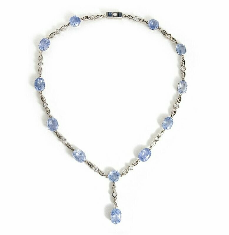 Art Deco  48ct.  "No Heat" Sapphire Necklace set in Silver
