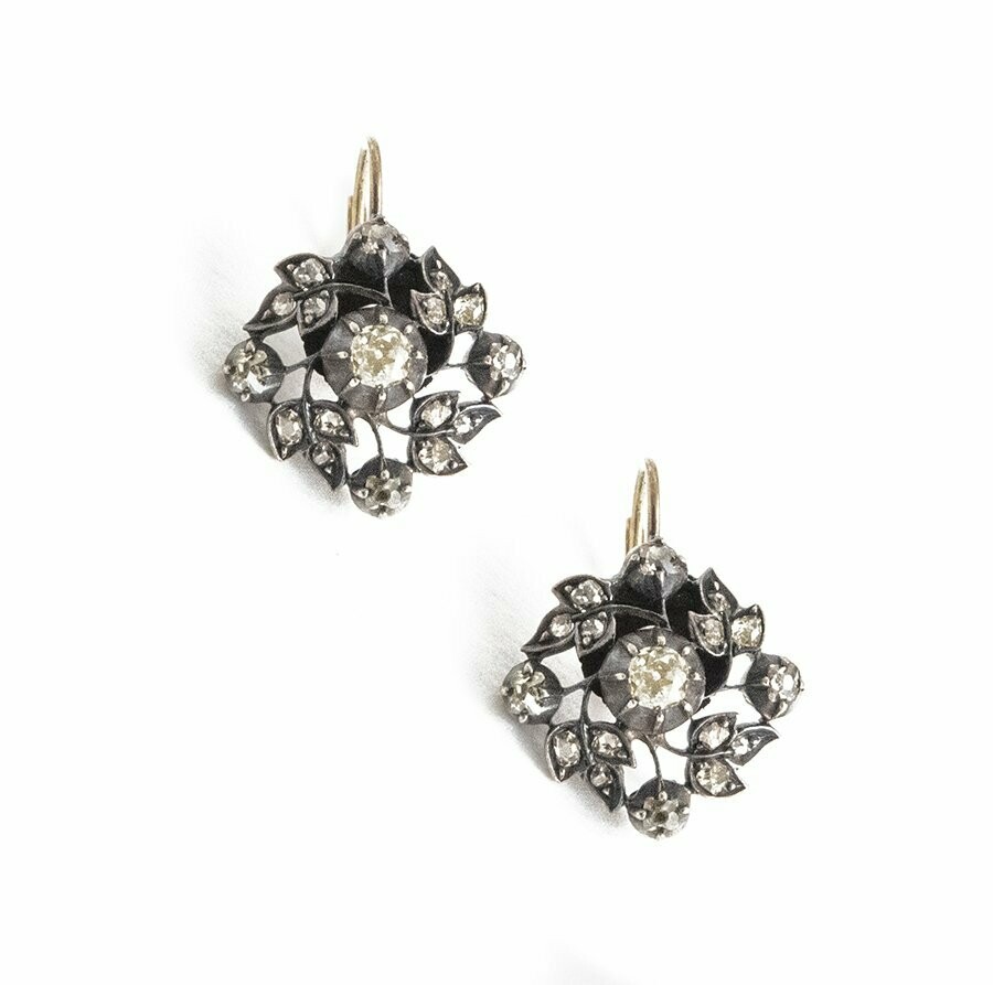 Antique Diamond Silver and Gold Earrings circa 1870.