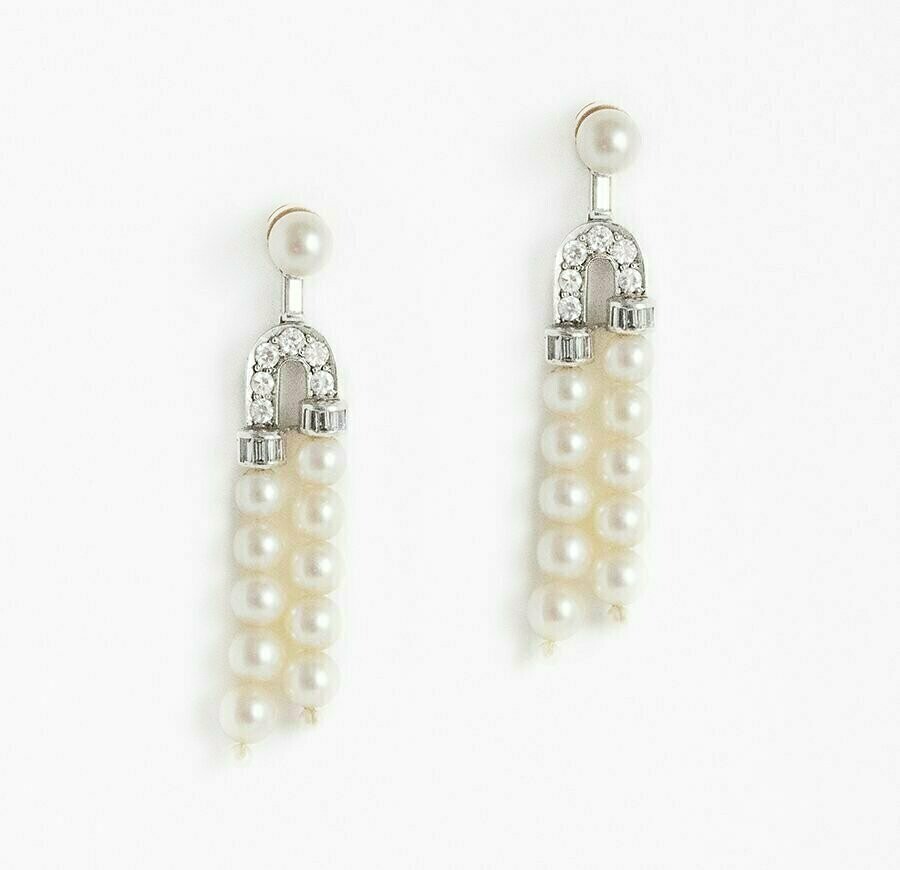 Delightful Cultured Pearl, Diamond and Gold Ear Pendants.