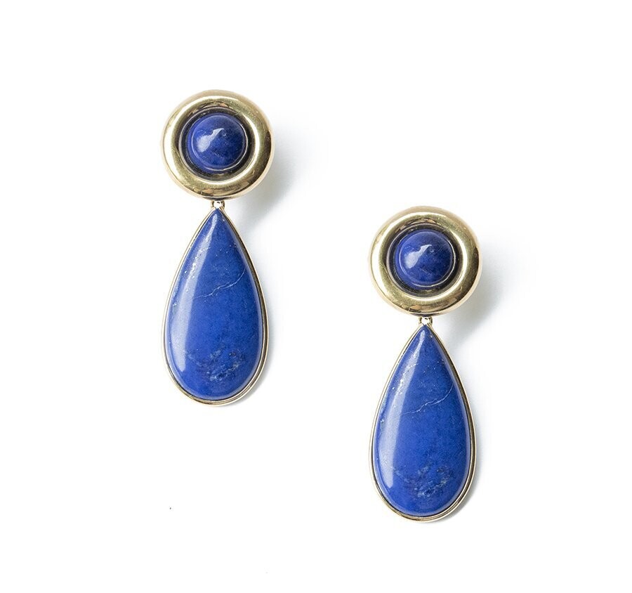 Dramatic 18 kt. Yellow Gold and Lapis Lazuli Ear Pendants