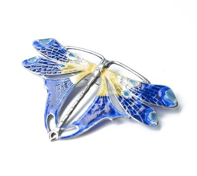 Large Plique a Jour Silver Butterfly Brooch.