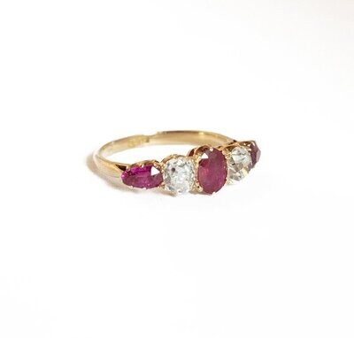 Old Mine Cut Diamond and Ruby Ring ( no heat )