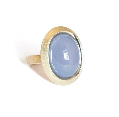 Custom Made Blue Chalcedony and 18kt Gold Ring.