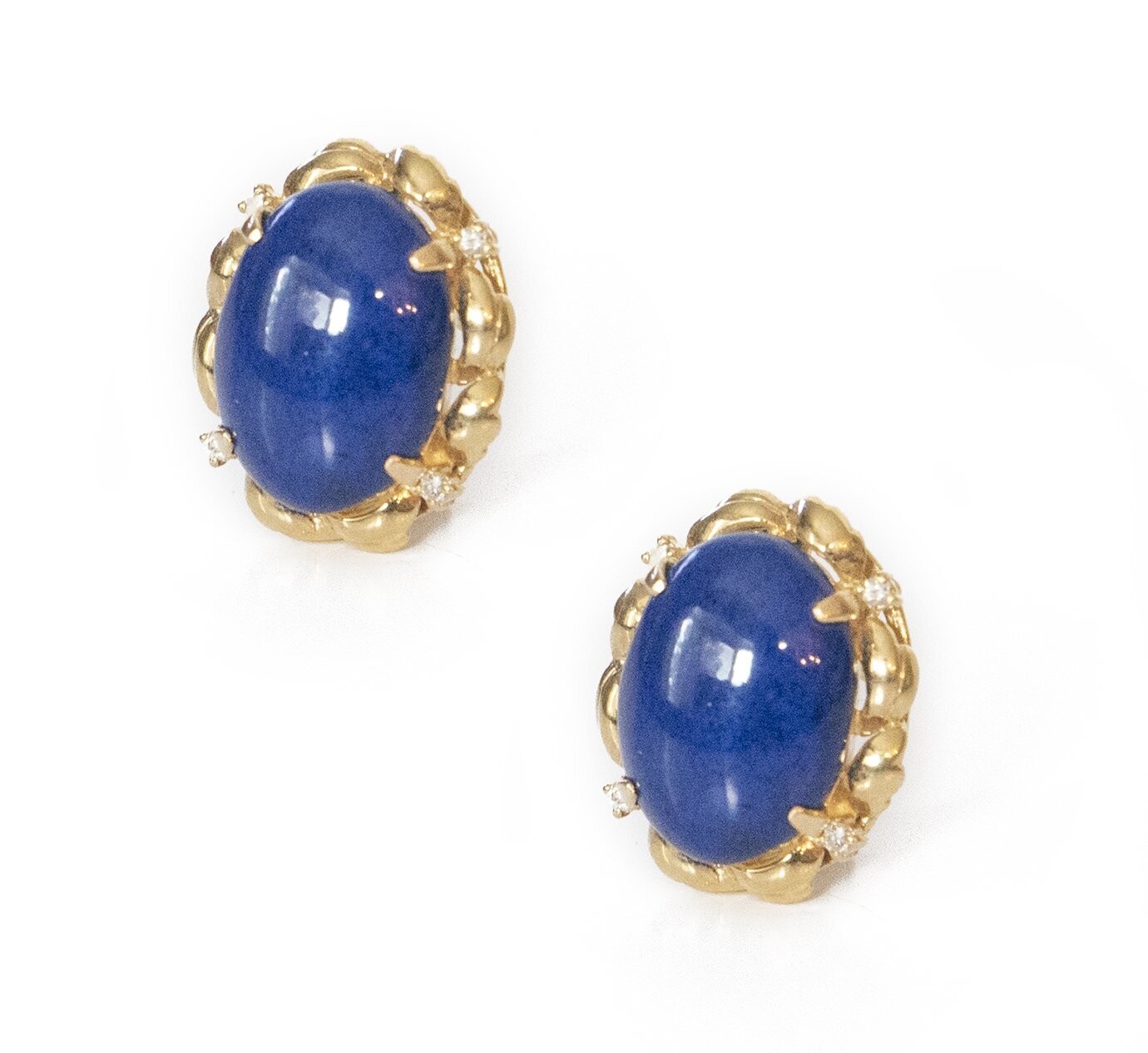 Yellow Gold Lapis Lazuli Diamond Ear Clips.