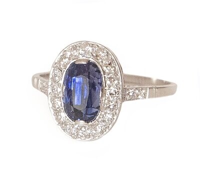 Sapphire Diamond and Platinum Ring. No Heat.
