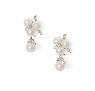 Vintage Cultured Pearl and Diamond Earrings.
