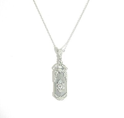 Custom Made Art Deco 18kt. White Gold Diamond Pendant.