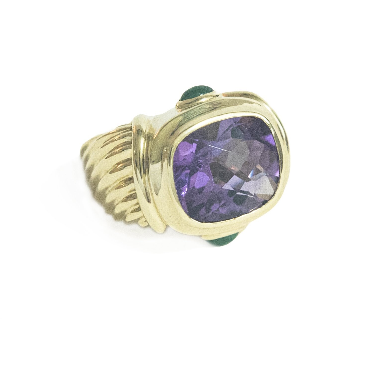 David Yurman 14 kt. Yellow Gold Amethyst and Emerald Ring.