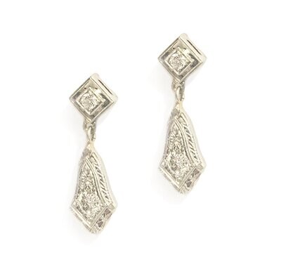 Vintage Custom Made White Gold Diamond Earrings