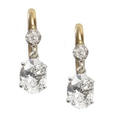 Vintage 2ct. Natural Diamond Drop Earrings EF, SI2