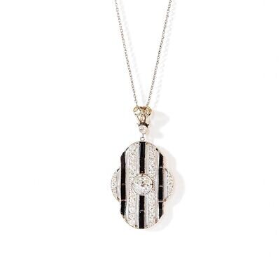 Art Deco Platinum Diamond Onyx Pendant