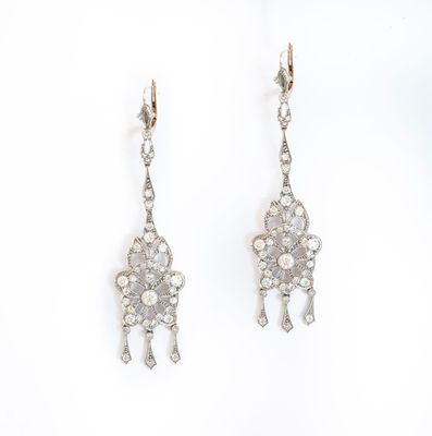 Antique Platinum and Old European Cut Diamond Chandelier Earrings