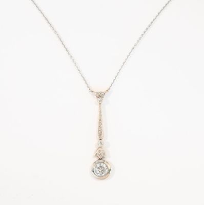 Art Deco Platinum and 18kt Yellow Gold Drop Necklace.