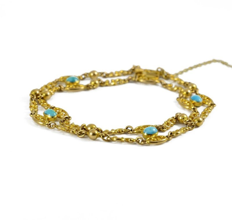15Kt.  Yellow Gold Turquoise Edwardian Bracelet