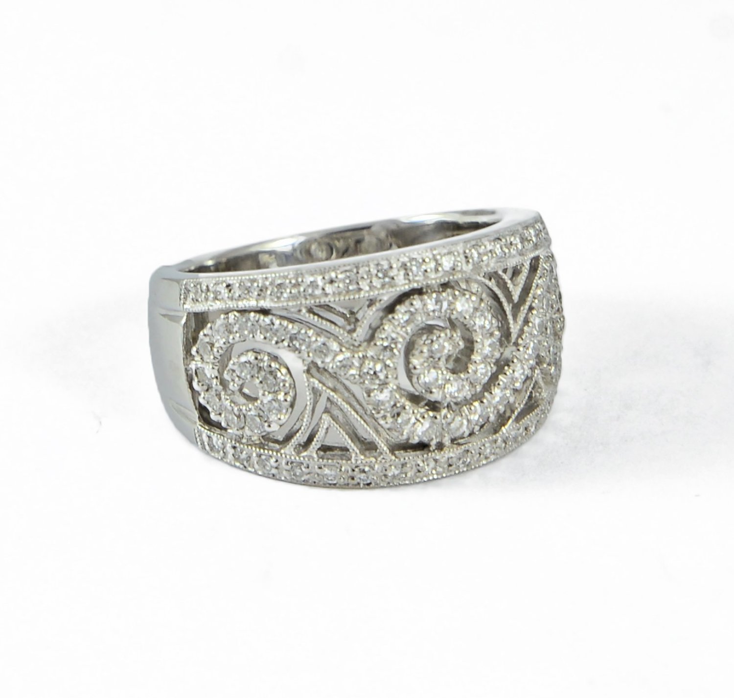 18K White Gold and Diamond Lattice Work Ring