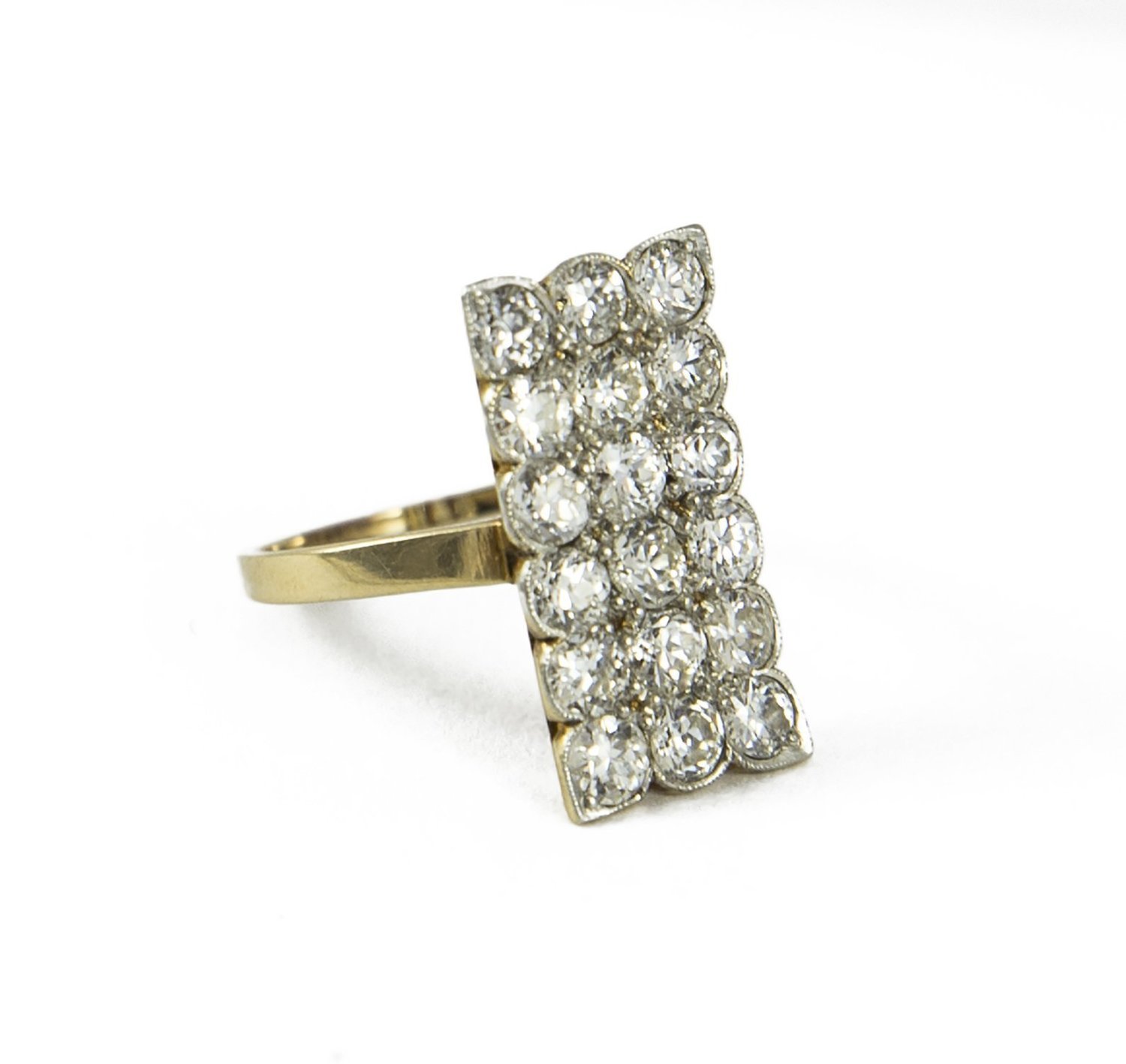 Antique Edwardian Diamond and 18 kt, White and Yellow Gold Plaque Ring