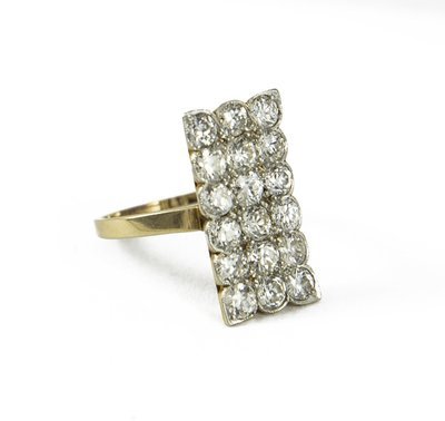 Antique Edwardian Diamond and 18 kt, White and Yellow Gold Plaque Ring