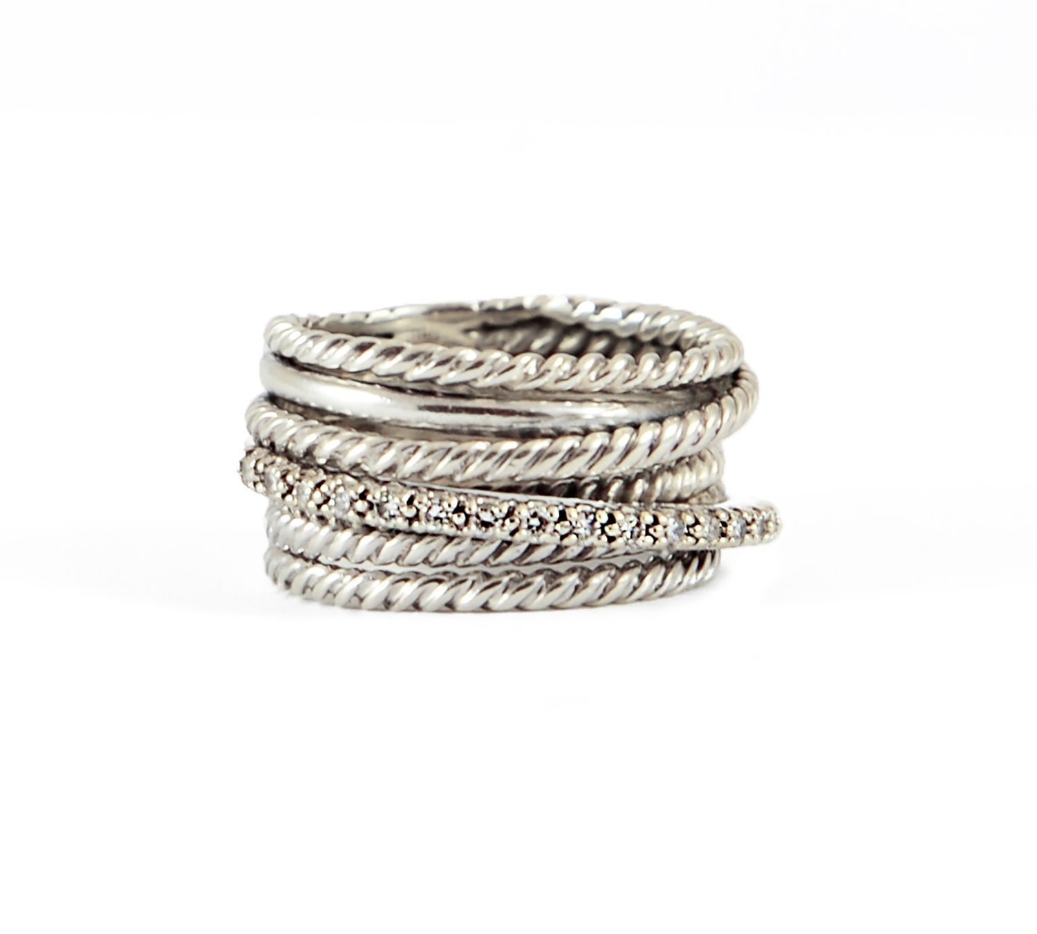 David Yurman Silver & Diamond Crossover Ring