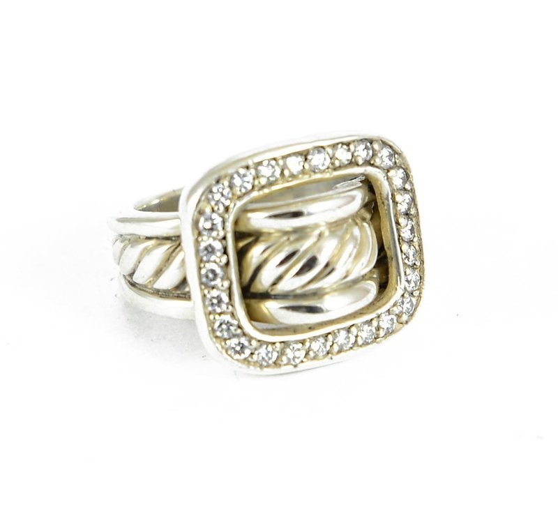 David Yurman Silver and Diamond Buckle Ring David Yurman Silver and Diamond Buckle Ring