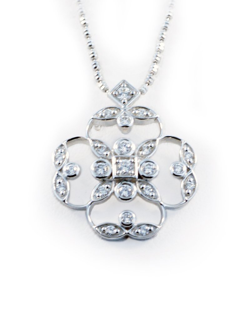 Delicate 18KT Gold and Diamond Four Leaf Clover Pendant