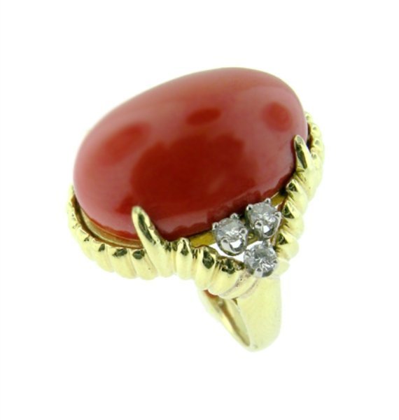 Hand Made Vintage Coral and Diamond Ring