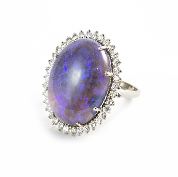 Large Custom Made Diamond and Black Opal Ring Large Custom Made Diamond and Black Opal Ring