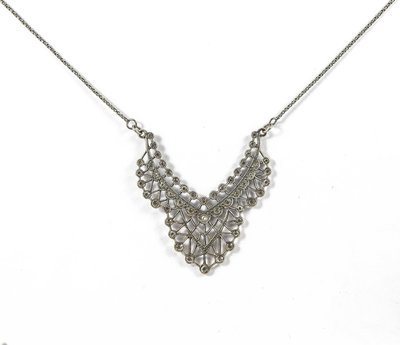Sterling Silver Swarovski Crystal Art Deco Design Necklace