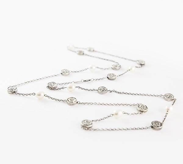 Tiffany & Co. Wild Rose 35" Sterling Long Chain with Pearls