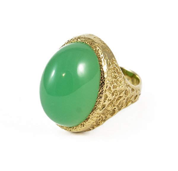 Karl Stittgen Organic 18K Yellow Gold Chalcedony Ring. " A walk in the woods "