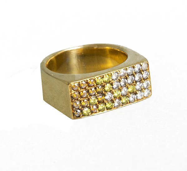 18kt. Yellow Gold Modernist Colored Diamond Ring. 18kt. Yellow Gold Modernist Colored Diamond Ring.