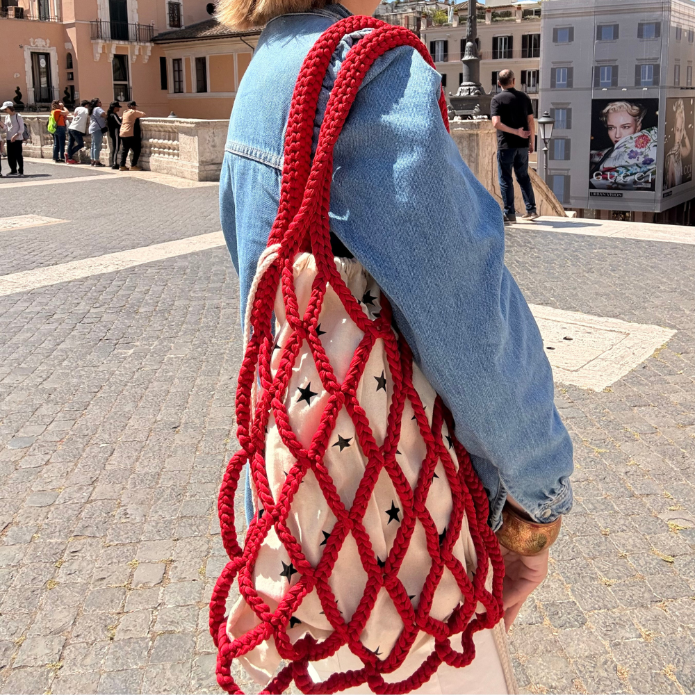 Borsa Crochet a rete rossa - Grande
