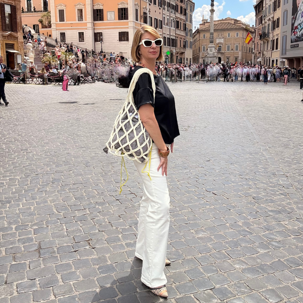 Borsa Crochet a rete panna - Grande