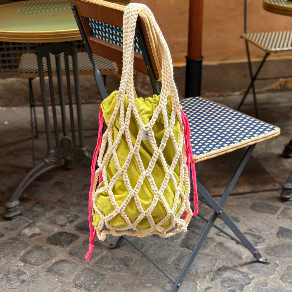 Borsa Crochet a rete panna e verde - Grande