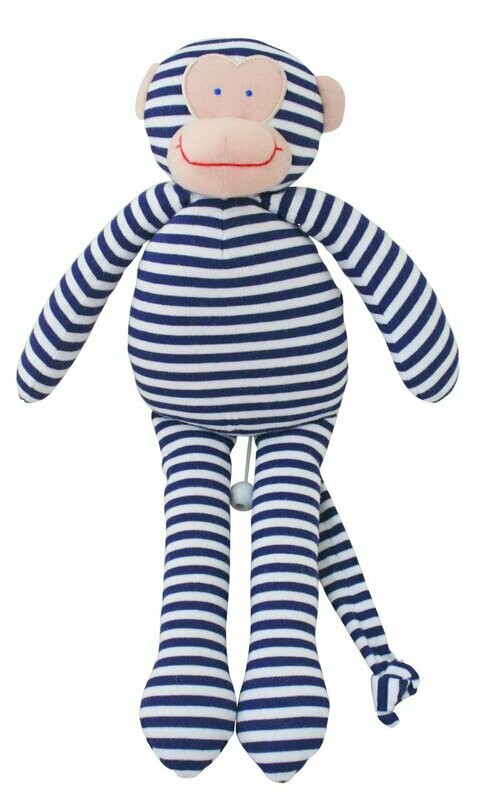 Alimrose Musical Monkey 34cm  - Navy Striped