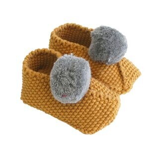 Alimrose Baby Pom Pom Slippers - Butterscotch & Grey