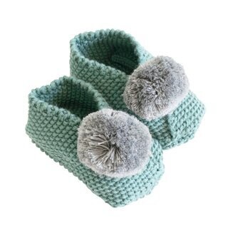 Alimrose Baby Pom Pom Slippers - Sage & Grey