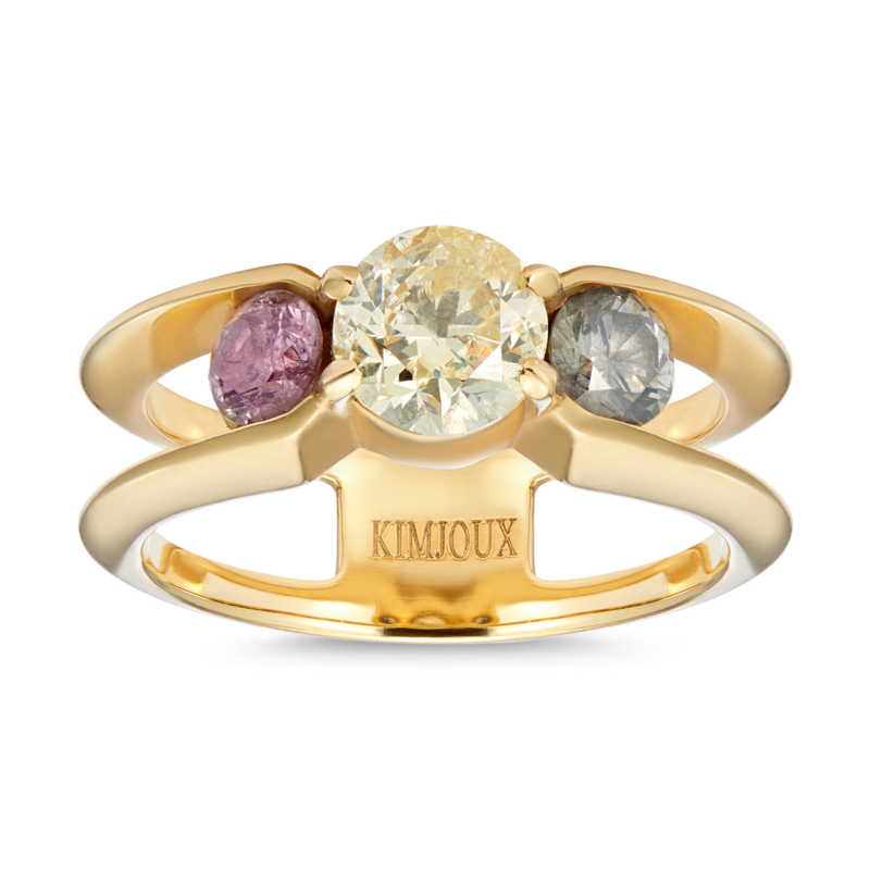 Iris Ring with Trio of Coloured Diamonds