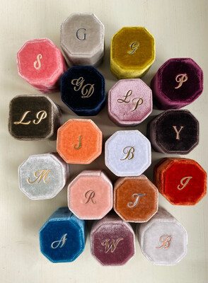 Octagon Luxe Velvet Box with Initial for Ring/Earrings
