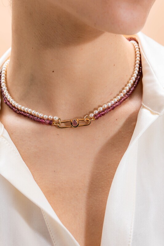 Poize Lock Pink Tourmaline Necklace