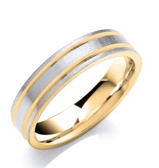 Flat Court Two Colour 5mm Matt Finish Parallel Groove Wedding Band 5mm
