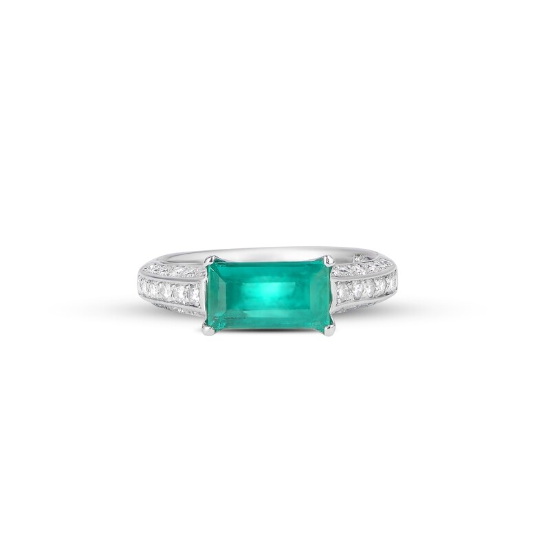 Bia Long Emerald Ring with Faceted Diamonds Band
