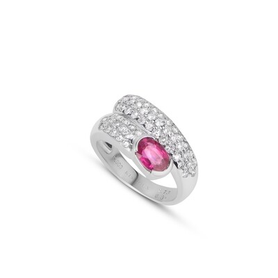 Burmese Ruby Maia Ring with Bold Diamond Swirl Band